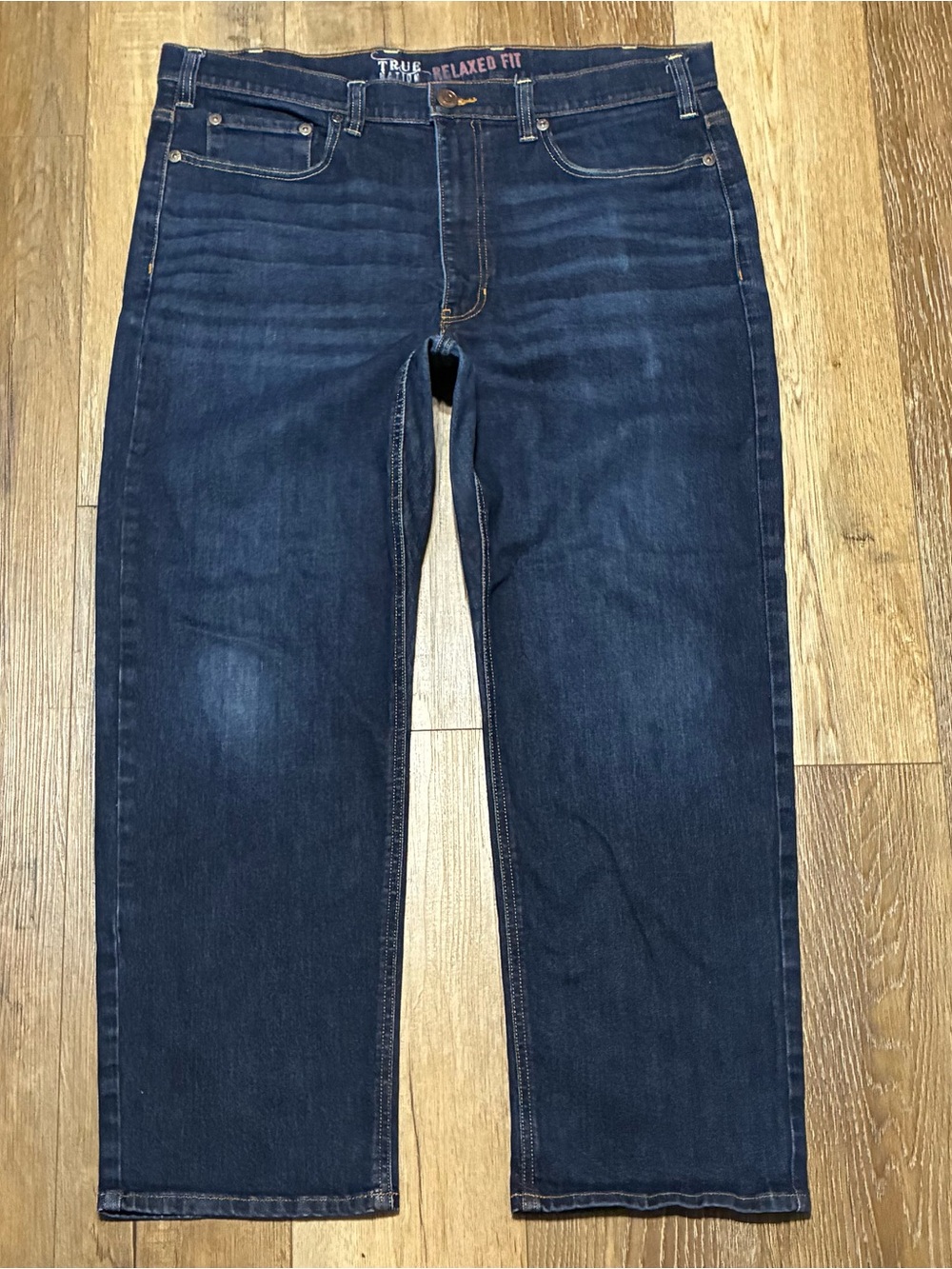 True Nation Mens Relaxed Fit Straight-Leg Jeans Dark Indigo 42x30 Work EUC